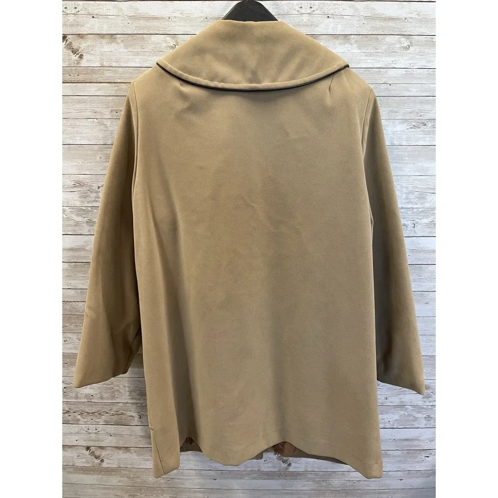 Vintage 60s-70s Womens 18 Coat Mod Tan Faux‎ Suede Peter Pan Collar A-Line USA